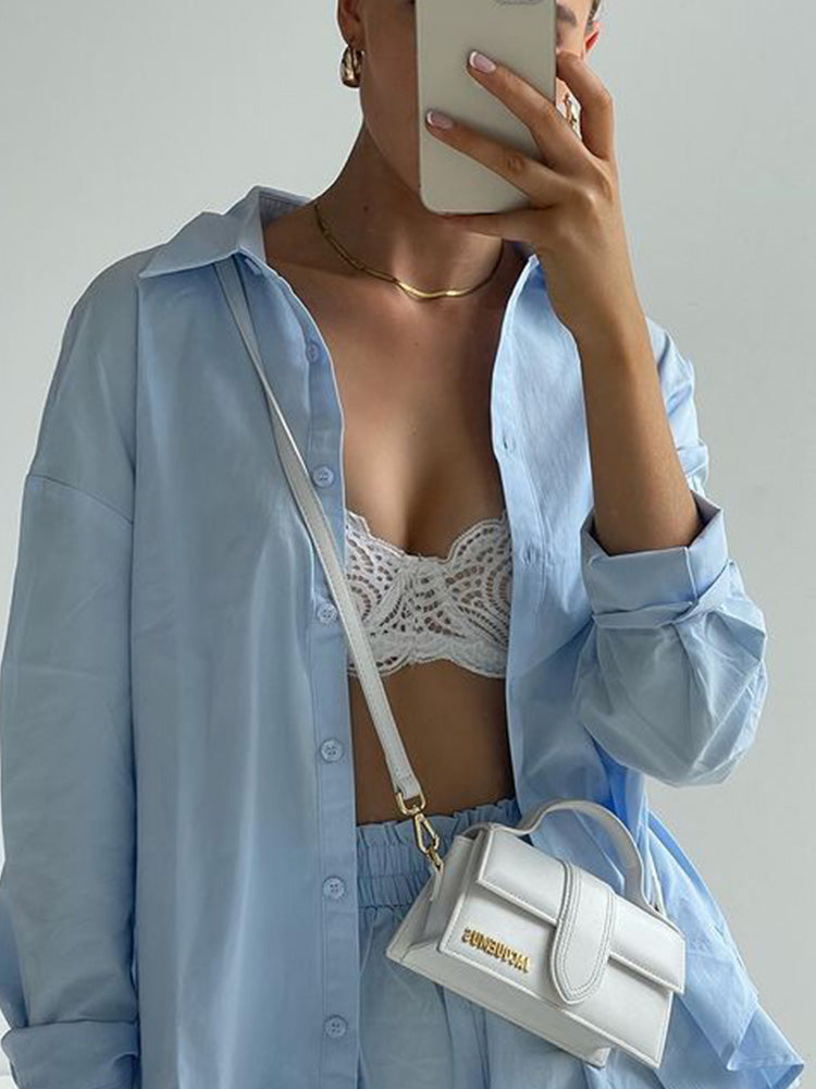 Tracksuits Shirt With Mini Shorts Cotton Two Pieces Sets Clothing Outfits Blouses Tracksuits