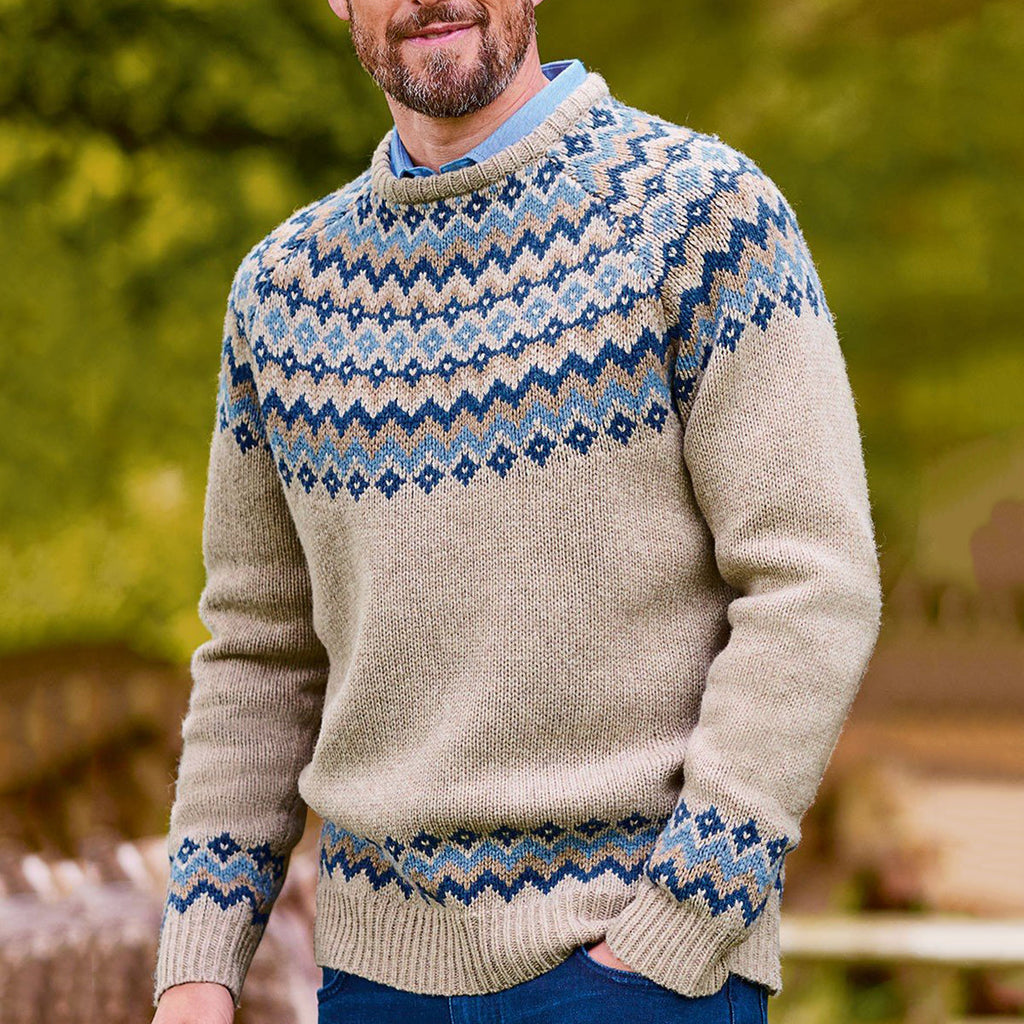 Vintage Lambswool Knit Jacquard Crew Neck Sweater（Unisex） elevenforest