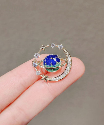 Blue Alloy Zircon Planet Brooches