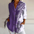Women's Purple Floral Art Button Down Casual Shirt elevenforest