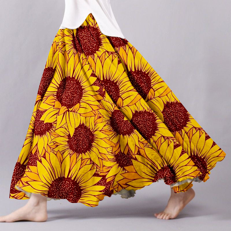 Retro Ethnic Sunflower Pattern Casual Skirt elevenforest