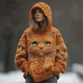 Comstylish Women's Vintage Cat Embroidered Hooded Sweater