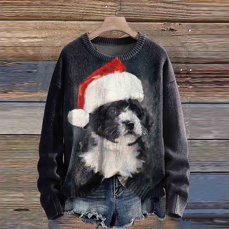 Comstylish Christmas Dog Print Cozy Knit Sweater