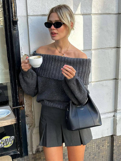 Tossy Off-shoulder Knit Sweater Pullover for Slim High Street Loose Patchwork Camisola Knitwear Top