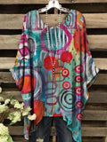 Women's Oil Painting Abstract Print Vintage Top