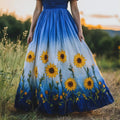 Boho Sunflower Embroidered Gradient Flowy Linen Skirt elevenforest