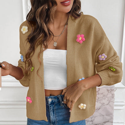 Hand Crocheting Sweet Knitted Cardigan Sweater Coat Idle Loose Sweater