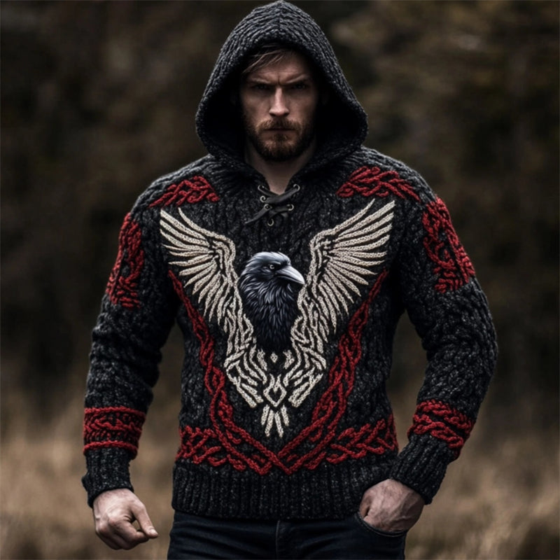 Men's Viking Raven Inspired Celtic Chunky Hooded Sweater elevenforest