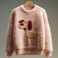 Comstylish Women's Vintage Mohair Dog Embroidered Sweater