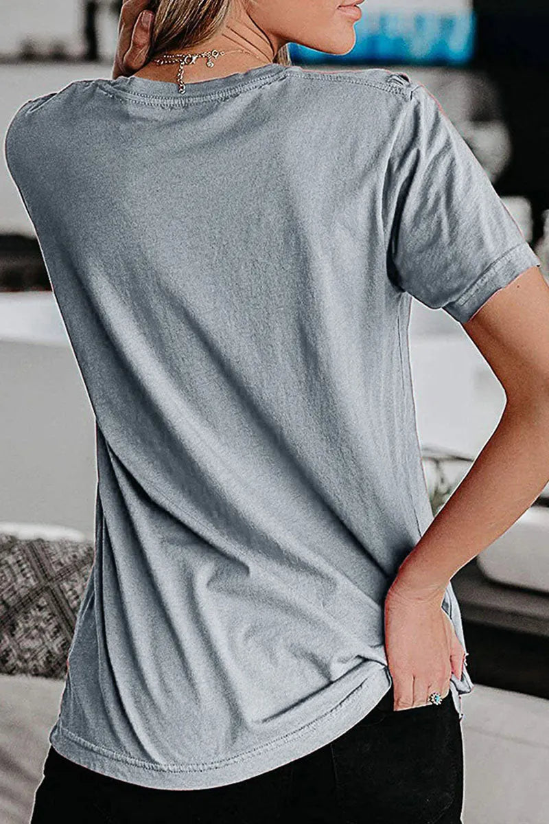 Sweet Print Split Joint O Neck T-shirts(3 Colors)