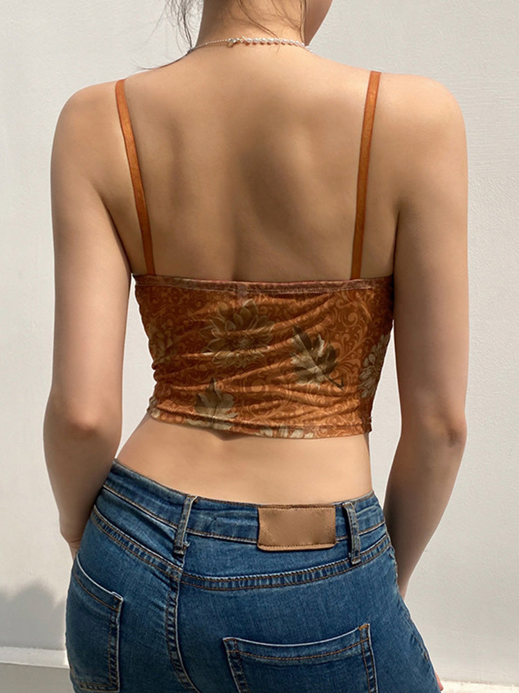 Camis Brown Crop Top Lace Frill Corset Top Spaghetti Strap Sweats Harajuku Tee Top Beach Vests