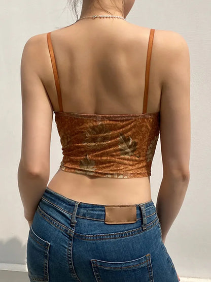 Camis Brown Crop Top Lace Frill Corset Top Spaghetti Strap Sweats Harajuku Tee Top Beach Vests