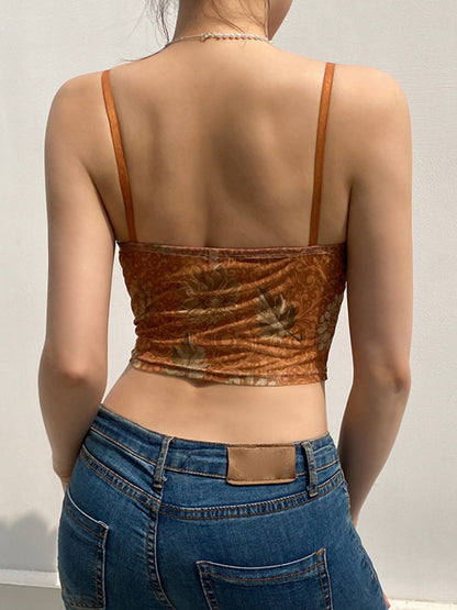 Camis Brown Crop Top Lace Frill Corset Top Spaghetti Strap Sweats Harajuku Tee Top Beach Vests