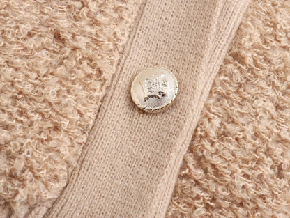Fall Clothing Teddy Needle Fur Feeling V Neck Knitted Cardigan Coat