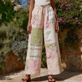 Women's Retro Bohemian Floral Patchwork Linen Trousers elevenforest
