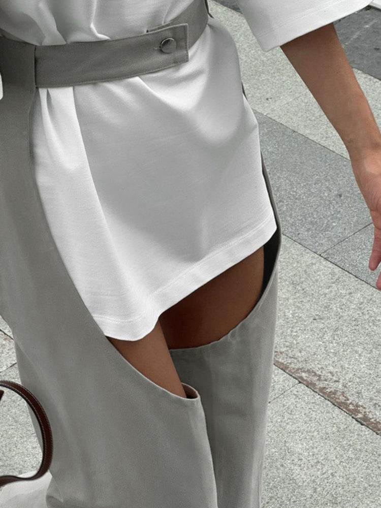 Tossy Hollow Out Long Pants High Waist Straight Patchwork Wide Leg Going Out Evening Club Button Pants for