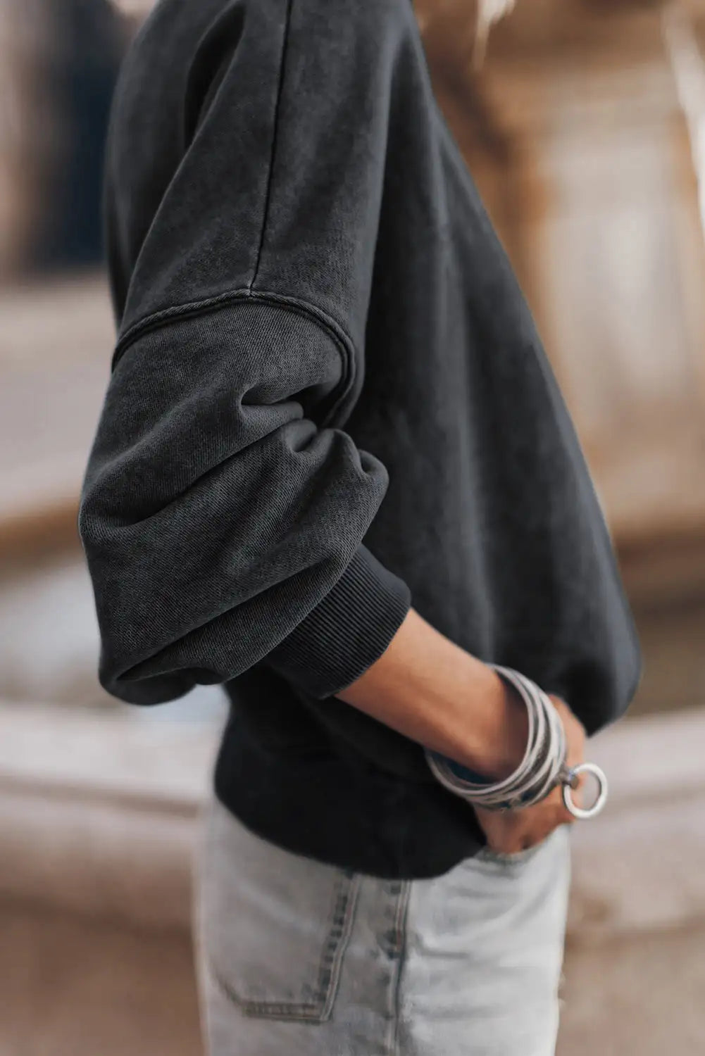 Black Drop Shoulder Sweatshirt
