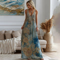 Vintage Marble Texture Collection Retro Bohemia Gradient Gilded And Rose Pattern Linen Maxi Dress elevenforest