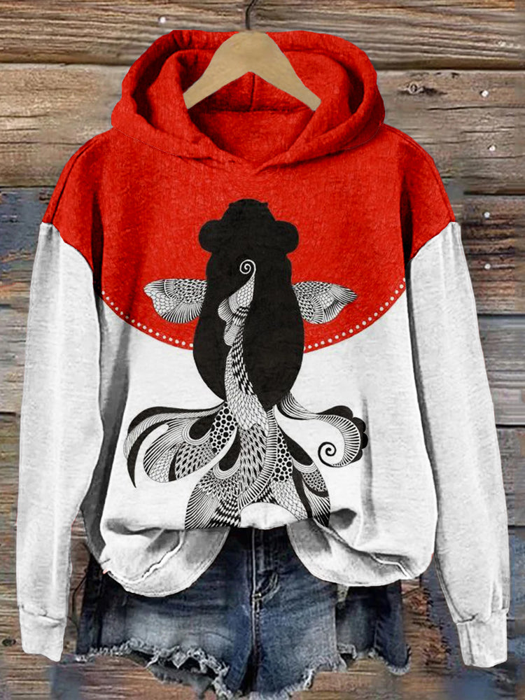 Vintage Japanese Goldfish Graphic Cozy Hoodie elevenforest