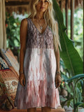 Boho Lace Spliced Women's Linen Vest Dress elevenforest