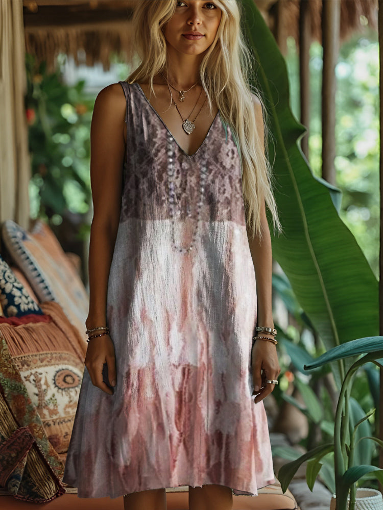 Boho Lace Spliced Women's Linen Vest Dress elevenforest