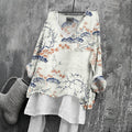 Women's Japanese Floral Art Print V-neck Loose T-shirt elevenforest