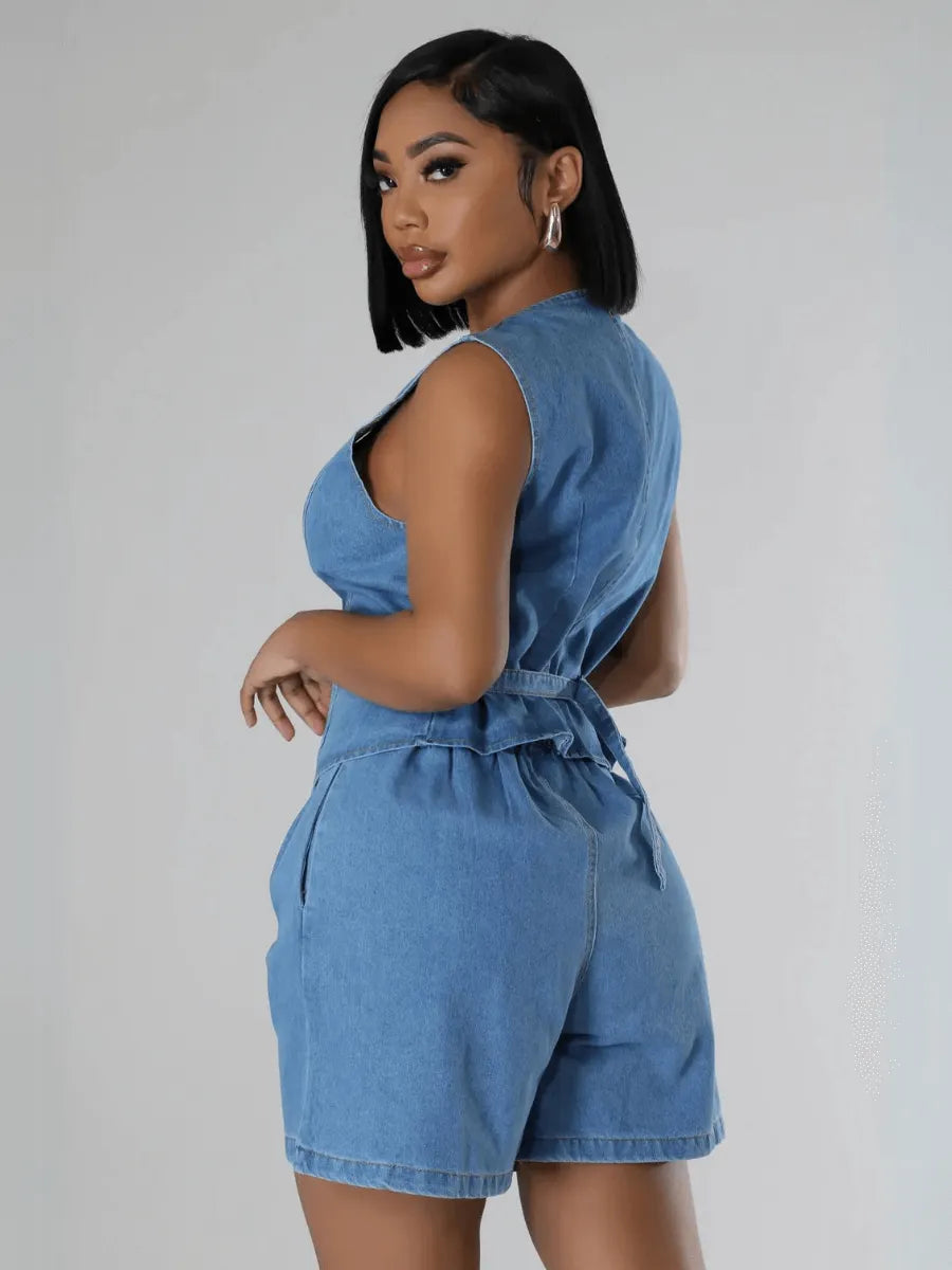 Andi Tuxedo Denim Vest Shorts Matching Set
