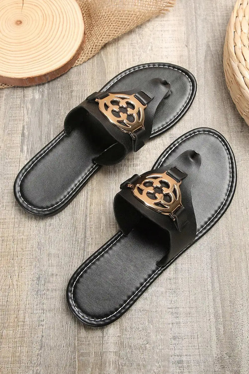 Black Metal Decor Slippers