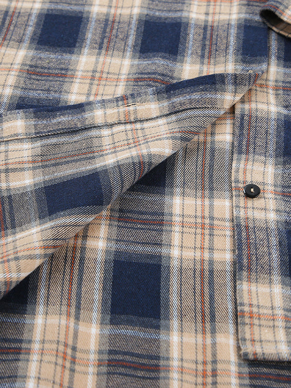 Long Sleeves Loose Plaid Split-joint Lapel Blouses