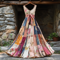 Women's Vintage Floral Applique Art Sleeveless Dress elevenforest
