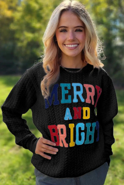 Black Merry and Bright Cable Knit Pullover Sweatshirt in Southern Belle Style