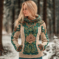 Comstylish Vintage Viking Floral Art Women's Hooded Sweater