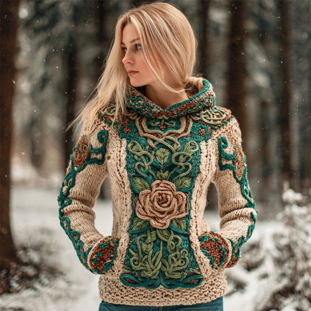 Comstylish Vintage Viking Floral Art Women's Hooded Sweater