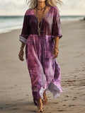 Women's Vintage Floral Art Print Pocket Cotton Dress