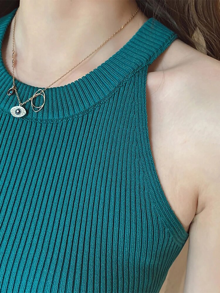 Tops Crop Top Off Shoulder Stretchy Knitted Tank Tops Female Sleveless Vest Halter Summer Tops for