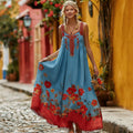 Women's Vintage Bohemian Floral Embroidery Patchwork Lace Sleeveless Dress elevenforest