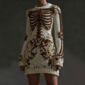 Comstylish Women's Halloween Skeleton Flower Art Gothic Knitt Mini Sweater Dress