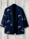 Koi Japanese Sashiko Art Linen Blend Kimono Cardigan elevenforest