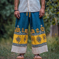 Men's Retro Sunflower Floral Colorblock Casual Pants elevenforest