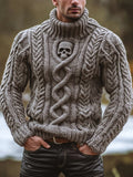 Men's Vintage Skull Celtic Chunky Knit Turtleneck Sweater elevenforest