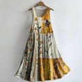 Women's Retro Floral Bee Patchwork Art Print Crew Neck Sleeveless Cott