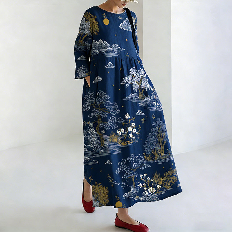 Comstylish Women's Japanese-style Floral And Tree Pattern Dress
