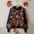 Fall Flower Leaves Autumn Art Print Knitted Pullover Sweater artswardrobe