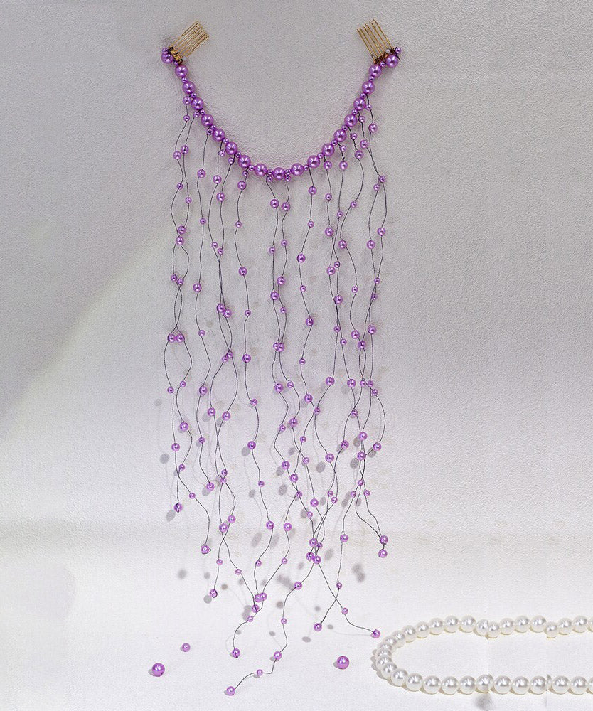 Handmade Purple Pearl Tassel Hairpiece