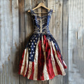 Vintage Boho Independence Day With Life Of Tree Art Embroidered Cozy Linen Midi Dress elevenforest