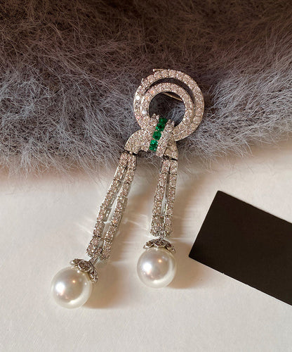 Unique Emerald Gem Stone Zircon Tassel Pearl Broochs