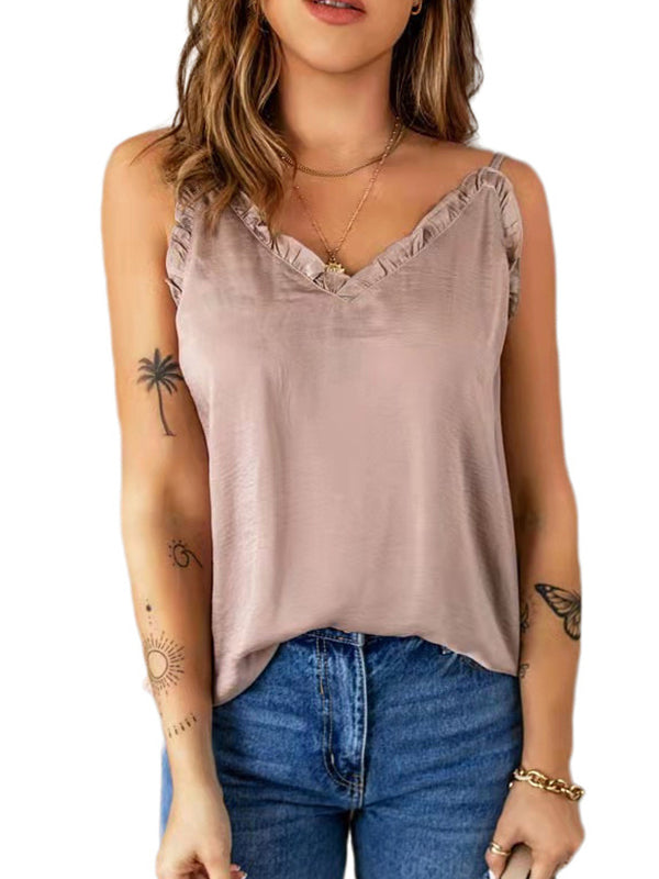 Color Falbala Camisole Vest Top