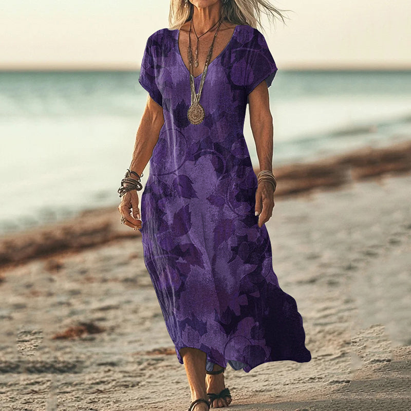 Vintage Violet Art Pattern Casual Maxi Dress elevenforest