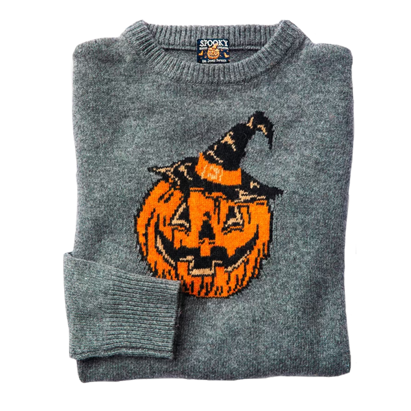 Halloween Pumpkin Print Casual Knitted Pullover Sweater artswardrobe