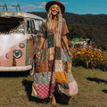 Countryside Style Collection Classy Patchwork Floral Pattern Art Linen Maxi Dress elevenforest
